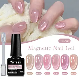MTSSII  7PCS Pink Cat Eye Gel Nail Polish,Light Pink Jelly Glassy Gel Polish with Magnet Stick Moonlight Shimmer Glitter Magnetic Nail Polish Gel Soak Off Lamp Salon DIY at Home, Nail Polish Set