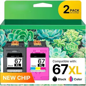 67XL Cartridges Black/Color Combo Pack for  Ink 67 67XL for Printers Envy 6055 6055e 6052 6058 Envy Pro 6400 6455 6455e 6458 DeskJet 2800 2800e 2855e 2842e 2852e, 2 Pack