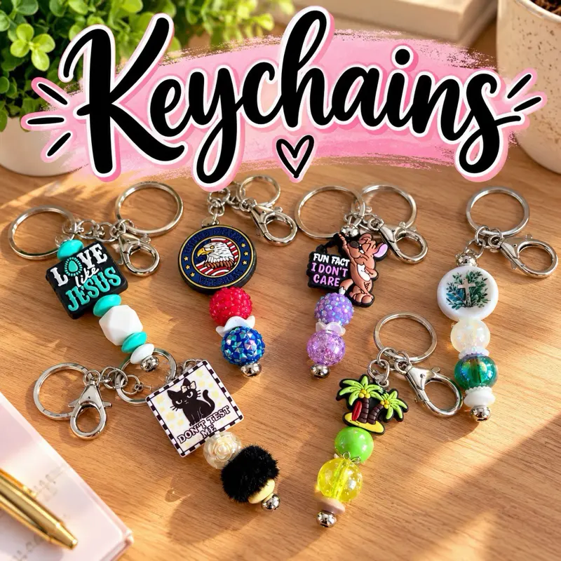 Acrylic Beaded Stylish Keychains - Practical, Compact, Live Claim Only - Multiple Styles, Colors, Themes for Everyday, Casual Use