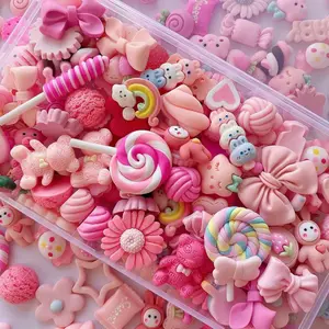 60pcs Cute Set,Pink Flat Back Bulk Mixed Resin Ornament Scrapbooking Set
