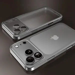 Original Frosted Translucent PC Case for iPhone 17 16 15 14 13 Pro Max Air Plating Frame Lens Film Protect Anti-Collision Case