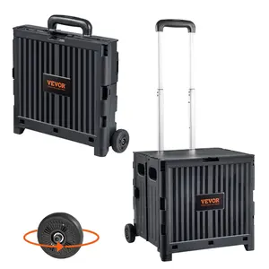 Foldable Utility Shopping Cart Folding Portable Crate Handcart with Telescope Handle Wheels for Travel Office Garden Use