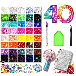 35000pcs 3mm multi-color flatback jelly rhinestones, shiny faceted resin gems in rich rainbow hues+ DIY tools