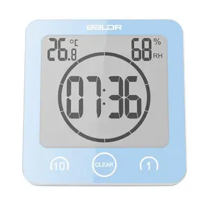 212 MAIN Baldr Compact LCD Shower Timer Clock - Blue, Wall-Mounted, Waterproof, Lcd Clock
