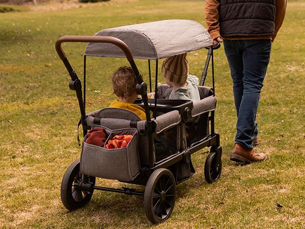 HARPPA Baby Stroller Wagon, All-Terrain Wagon Stroller for 2 with Canopy, Foldable 2 Kids Stroller, Wagon for Outdoor & Beach, Adjustable Handlebar, Parent Organizer, Travel System