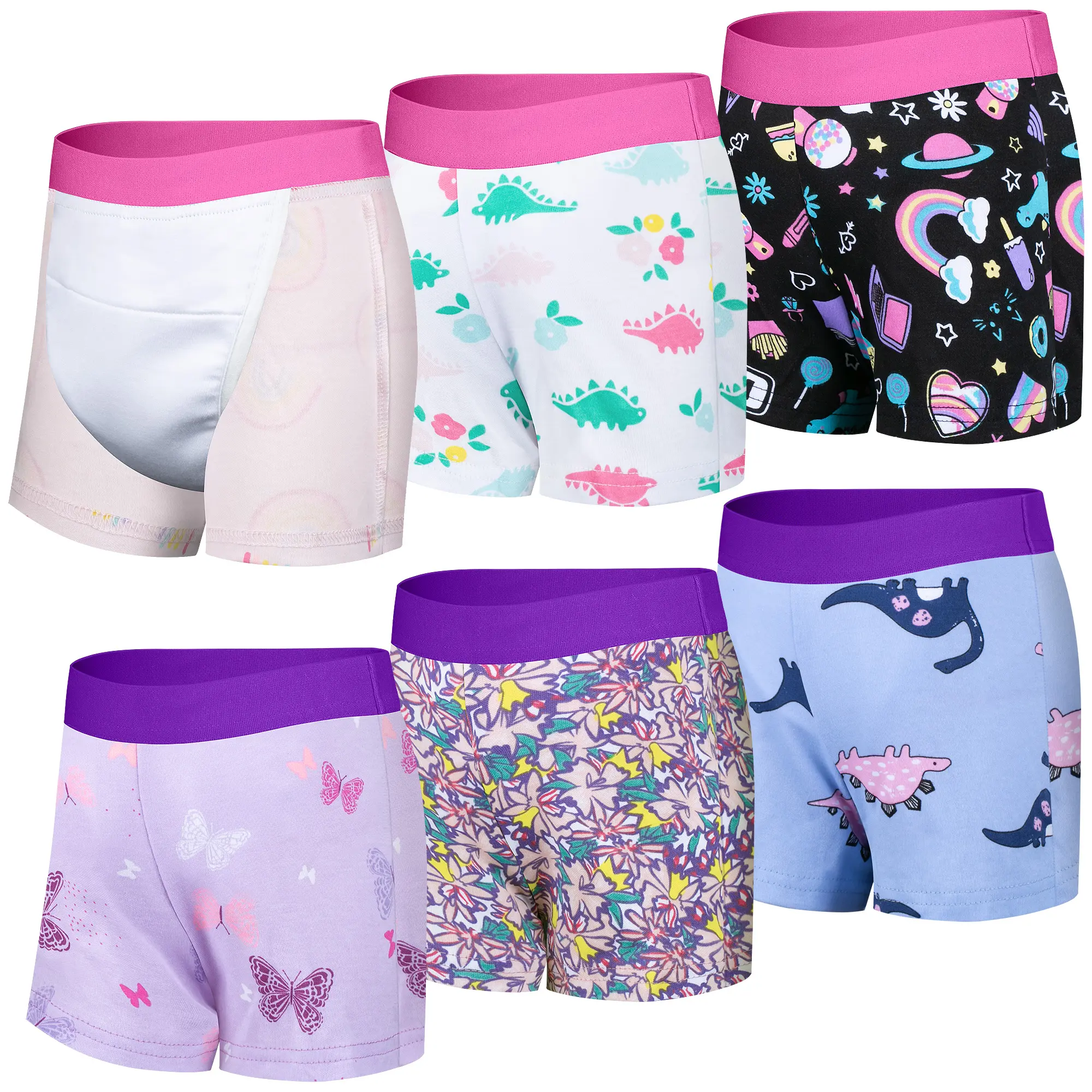 Toddler Potty Training Pants (6 Pack) - 100% Cotton, Multi-Layer Light Absorbent Toddler Panties for Boys & Girls, 4T Colorful Floral Colorblock Kids' Underwear, Colorful Underwear, Mild Damp Training, 3T, Diaper Training Pants, Toddler Bloomers