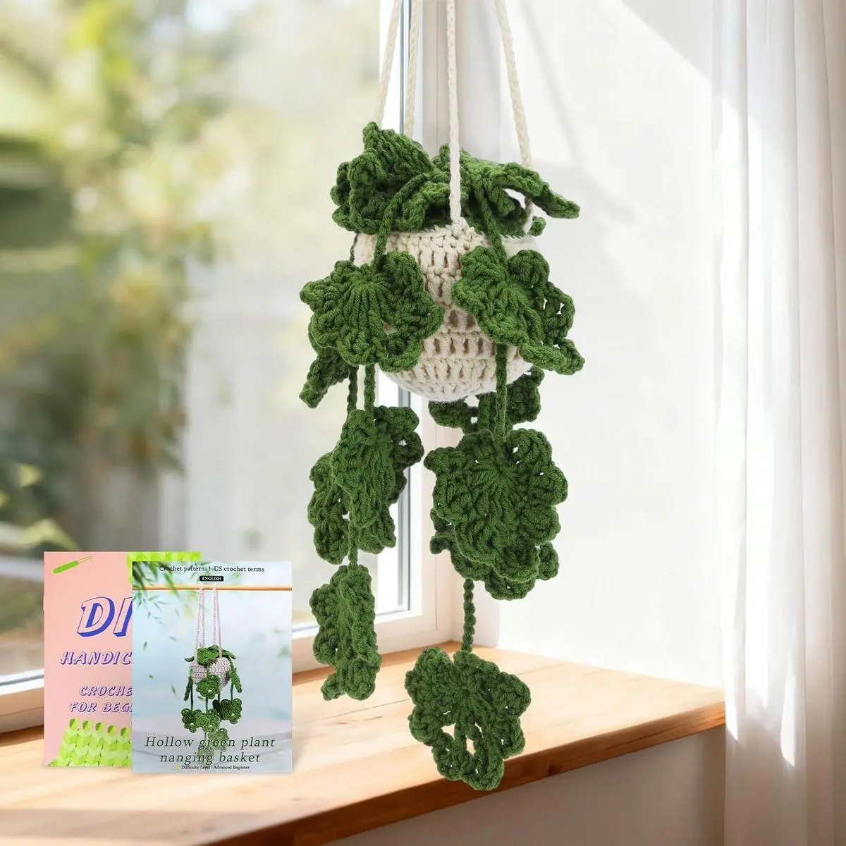 Crochet Kit for Beginners, Hanging Potted Plants Crochet Starter Kit with Step-by-Step Video Tutorials Complete Crochet Kit for Beginners Decoration (Green Plants)