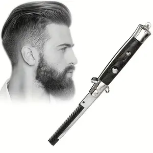Ruggedglam Men's Travel Comb, No Manual Switch, Pocket Knife, Fashionable Hair Tool, Portable Styling Tool, Durable Anti-Static Bristles, Knot-Free Beauty