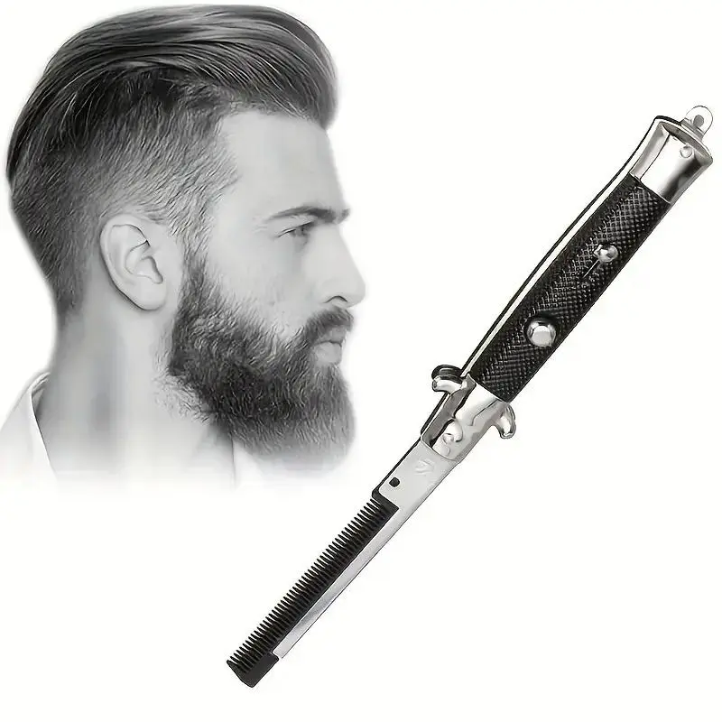 Ruggedglam Men's Travel Comb, No Manual Switch, Pocket Knife, Fashionable Hair Tool, Portable Styling Tool, Durable Anti-Static Bristles, Knot-Free Beauty