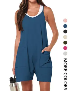 Women's Plain Pocket Adjustable Spaghetti Strap Cami Jumpsuit without Tank Top, Casual Fitted Sleeveless Jumpsuit for Summer Womenswear, Ladies Clothes for Daily Wear