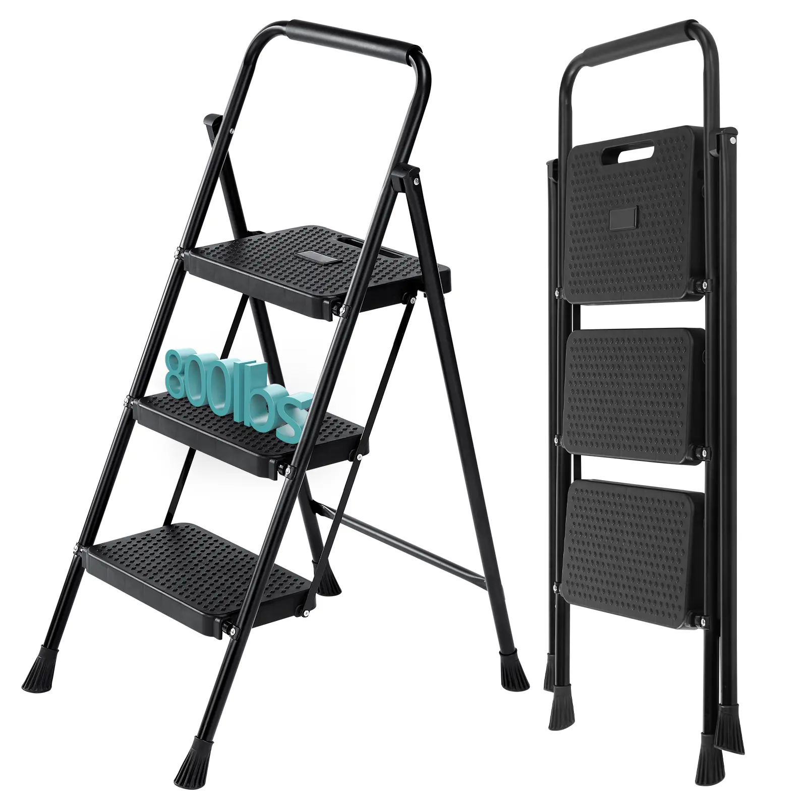 Step Ladder, Foldable Stool with Wide Pedal, Cushioned Handle, 800lbs Capacity for Home Kitchen and Outdoor Step Ladder, Foldable Stool with Wide Pedal, Cushioned Handle, 800lbs Capacity for Home Kitchen and Outdoor