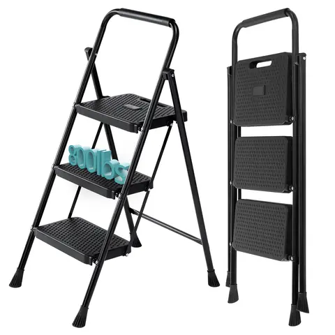 Sweetcrispy Portable Folding Step Ladder - Foldable Stool with Wide Pedal, Cushioned Handle, 800lbs Capacity, Durable for Daily Use, Stable Footing on Smooth Floors, for Home Kitchen, Portable Folding Ladder, Step Ladder Stepladders