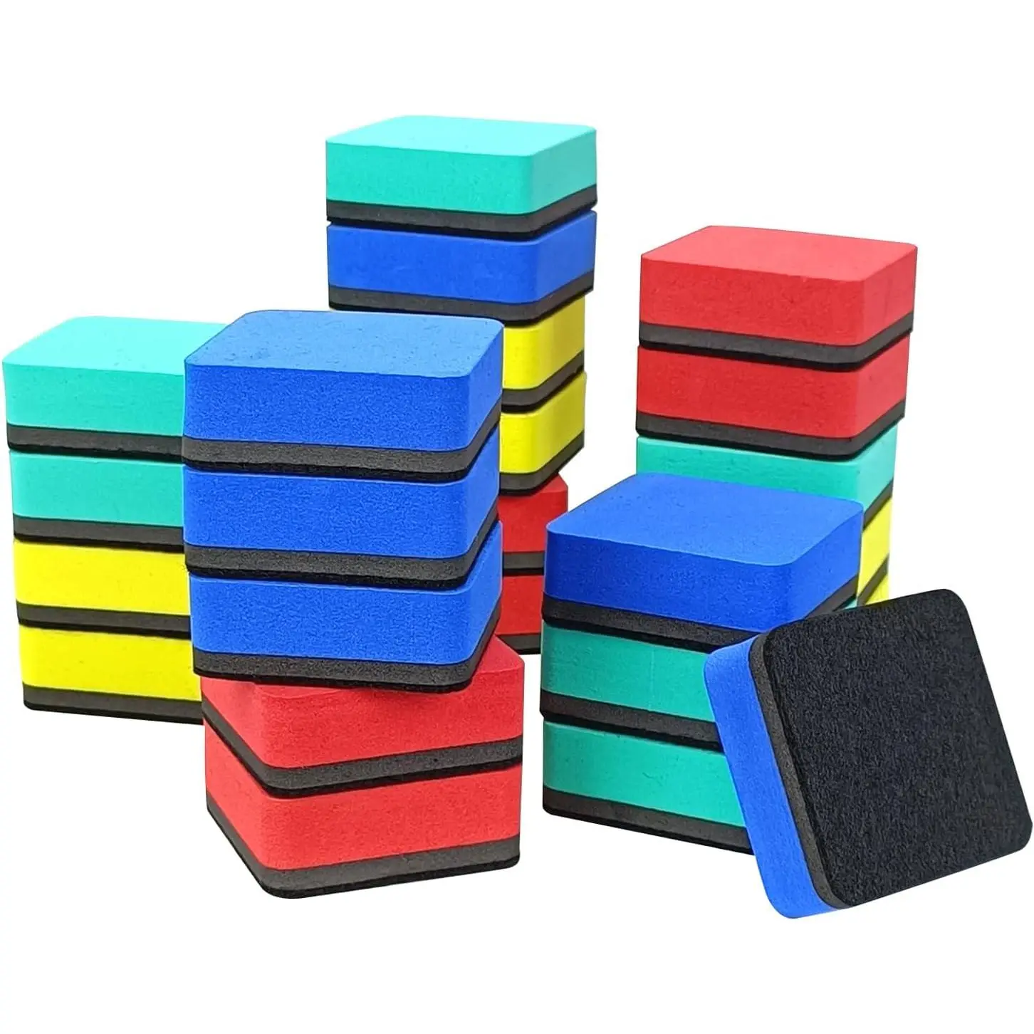 Magnetic Dry Erase Board Erasers Pack - 24 Small Square Pieces, Learning-Friendly, No Unnecessary Bulk, Suitable for Classroom, School Use, Compact Form