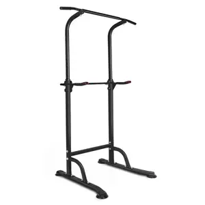 Adjustable Height Power Tower Dip Station, Heavy Duty Steel Construction, 330LBS Weight Capacity, Multi-Function Home Gym Fitness Equipment, Ergonomic Elbow Pads, H-Shape Stable Base, Space-Saving Design for Pull Ups Dips Leg Raises Full Body Strength Tra