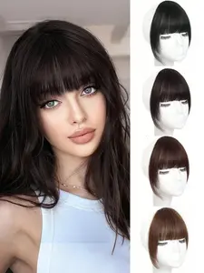 Women's Elegant Detachable Real Hair Straight Bangs Clip-In, Lightweight Forehead Extension with Temple Holder Design, Natural Look, Premium Human Hair