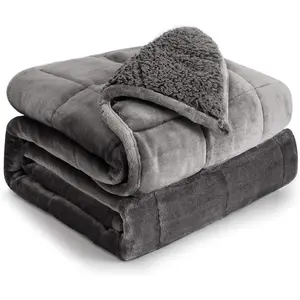 Fleece 15 lbs for Adult, Flannel Cozy Plush Bed, Fuzzy Weighted Full Size, Soft Blanket for Sofa Bed, 48 x 72 inches, Grey