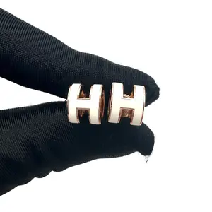 Pre-owned Hermes Mini Pop H Earrings White/Rose Gold HMJE01