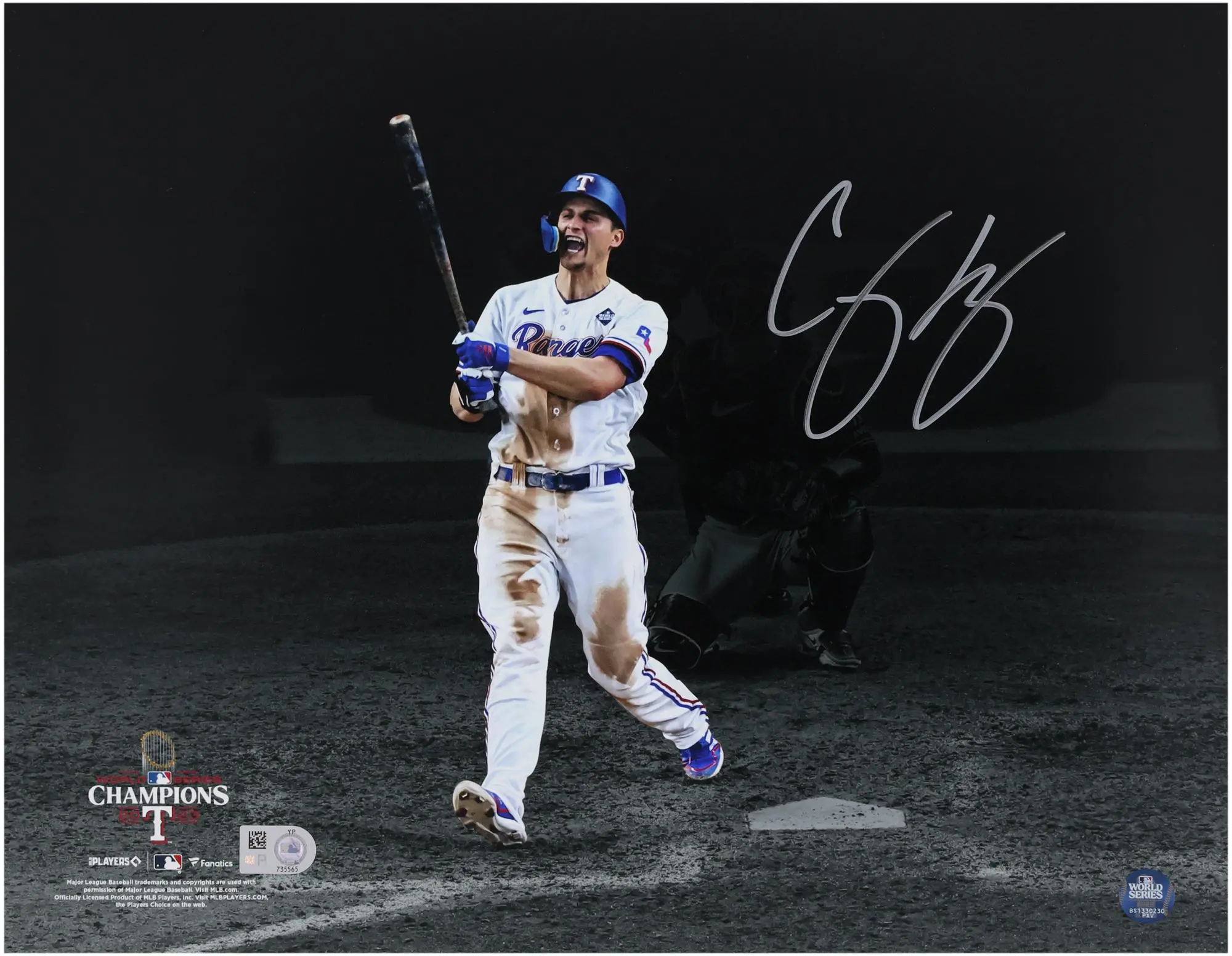 Corey Seager Texas Rangers 2023 MLB World Series Champions Autographed 11" x 14" World Series Hitting Spotlight Photograph - Fanatics Authentic Certified