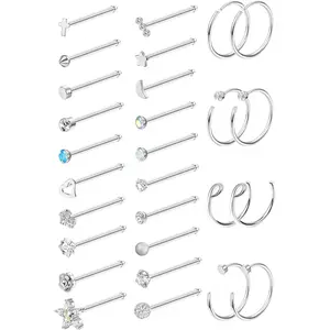 MILACOLATO 28count 20G Nose Rings for Women | 316L Surgical Stainless Steel Nose Rings Hoops | Hypoallergenic L Shaped Screw Bone Nose Rings Studs | Nose Piercing Jewelry for Women Men
