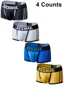 Men's Letter Print Hollow Out Boxer Brief, Breathable Comfortable Underwear for Daily Wear, Casual Men's Underwear for All Seasons, Underwear Boxers