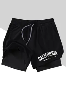 Men's Belief Conquers Fear Printed Gym Shorts, Lightweight Workout Shorts, Athletic Wear Shorts, Stretch Knitted Fabric, Perfect for Running Training Yoga Outdoor Activities, Sporty Casual Style