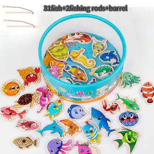 Montessori Wooden Fishing Toys for Kids, Toddler Pretend Play, Magnetic Marine Life Cognition Game, Parent-Child Interactive Educational Toy, Toddler Fishing Set, Fishing Playset