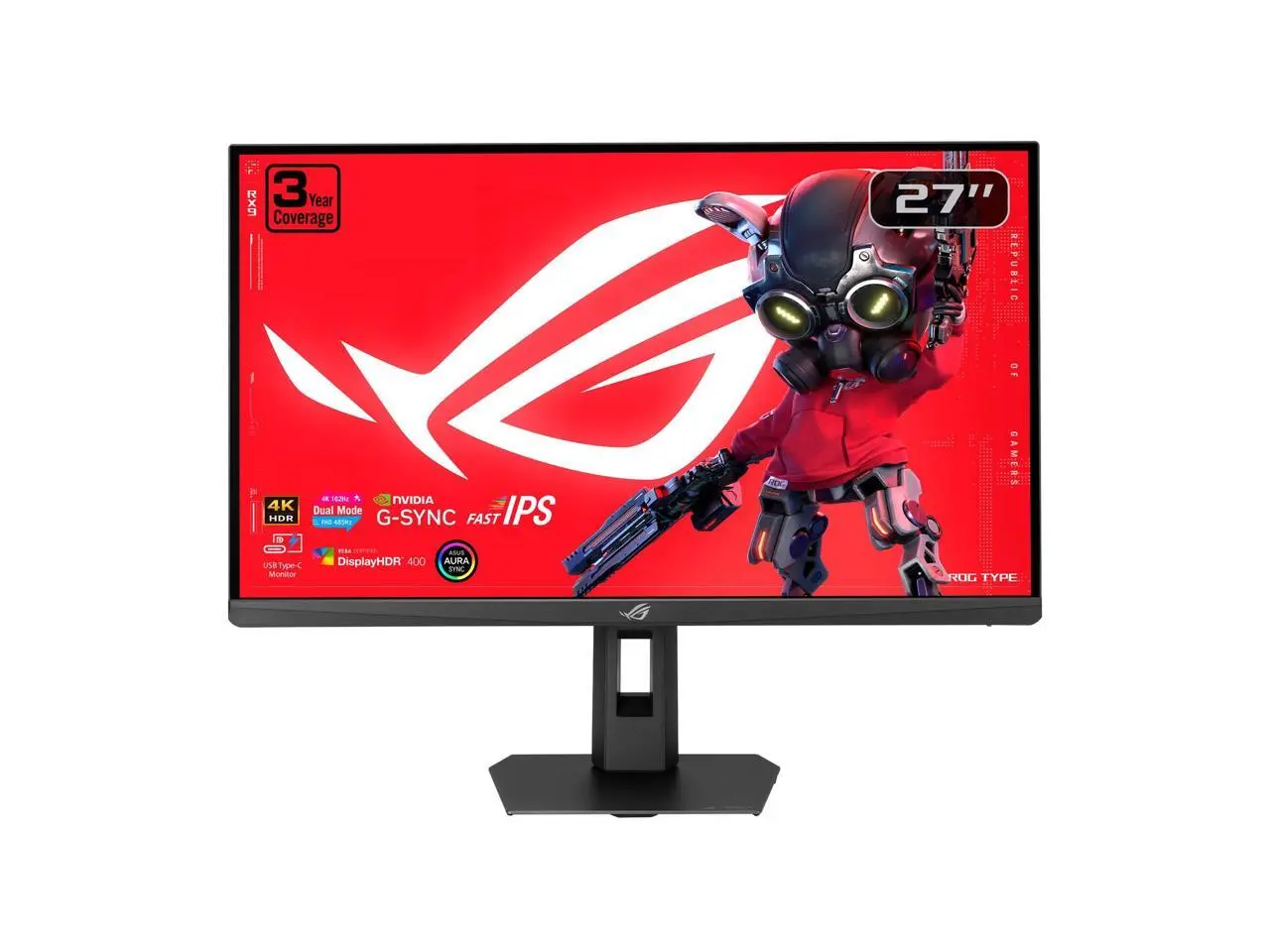 ASUS ROG Strix 27 inch Dual Mode UHD 4K 162Hz Full HD 485Hz IPS AMD FreeSync Premium & G-SYNC Compatible 0.3ms USB-C Gaming Computer Monitor with Height Adjustable, Swivel, Pivot & Tilt Stand XG27UCGR