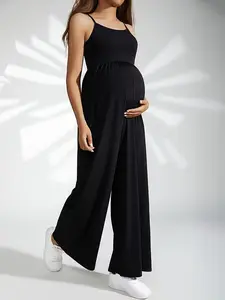 Black Maternity Overalls, Summer Casual Stretchy Versatile Athletic Maternity Jumpsuit, Maternity Wear