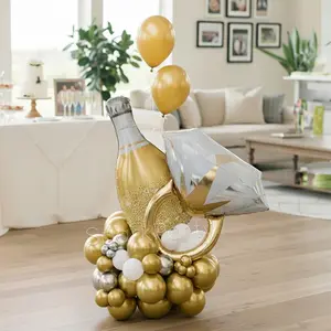 33pcs Bride Party Decoration Balloon Set, Giant Champagne Bottle Foil Balloons, Diamond Ring Balloons, Wedding Decorations