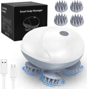 Silicone Cordless Electric Head & Scalp Massager with 4 Removable Massage Heads, Relieves Tight Stiff Muscles, Ideal Mother's Day Gift for Back Massage, Head Massager