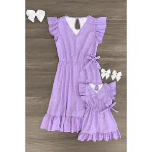 Mom & Me - Lavender Polka Dot Ruffle Dress