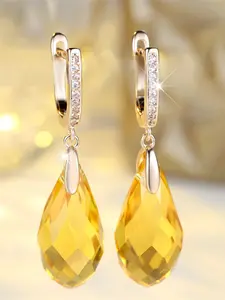 A champagne gold synthetic zirconia set engagement earring with a fashionable stackable design, suitable for daily wear as a jewelry accessory in all seasons Teardrop Earrings