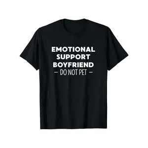 1pc Menswear "Emotional Support Boyfriend Do Not Pet" Humorous Black Short Sleeve Round Neck T-Shirt - 100% Cotton, Vintage Metalcore Backwards Double Print, Unique Gift for Men, Easy Care Versatile Casual Wear, Sizes S-XXXL, Shortsleeve
