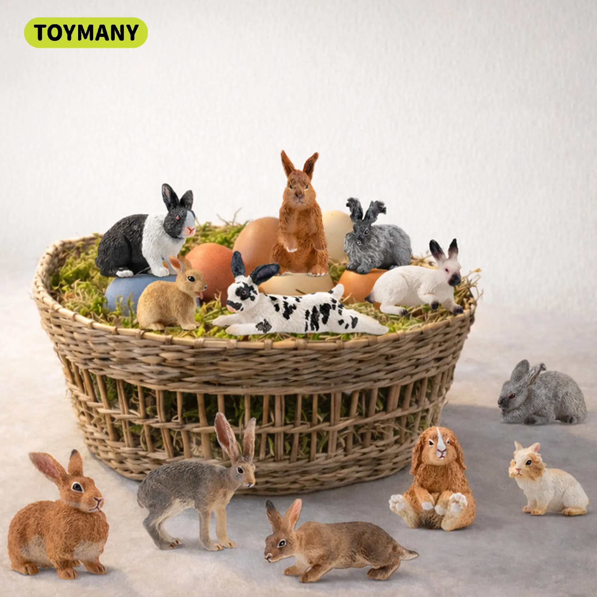 TOYMANY 12pcs Plastic Rabbit PVC Figure Playset - Unisex Cute Bunny Animal Collectibles for 3+ Kids, Christmas Gift, Farm Theme Decoration, Animal Figurine Animals