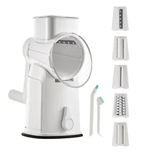 UFORU 5-in-1 Rotary Cheese Grater & Vegetable Chopper with Suction Base, 10 Stainless Blades & Safety Handle - for Cheese, Vegetables, Fruits & Shredding Chicken