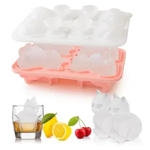 1pc 3D Cat Eis Kubert Tray Silicone Mold, Fun Shape Eis Kubert Dish with Lid, Large Ice Cubes Whiskey Ice Mold Bourbon Whiskies Cocktail Mould, Ice Ball Molds