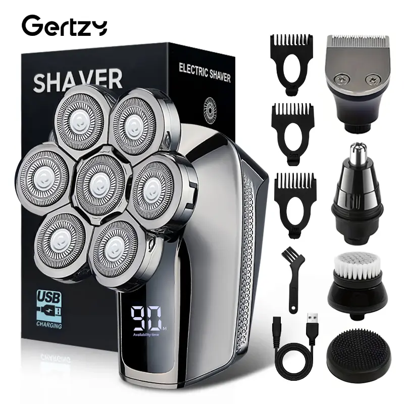 GERTZY Men's Electric Head Shaver for Bald Scalp & Beard Trimmer with LCD Battery Display - Nose Hair Body Groomer, All-in-One Gift for Men Him Boyfriend Husband Friend, Usb Rechargeable Shaver