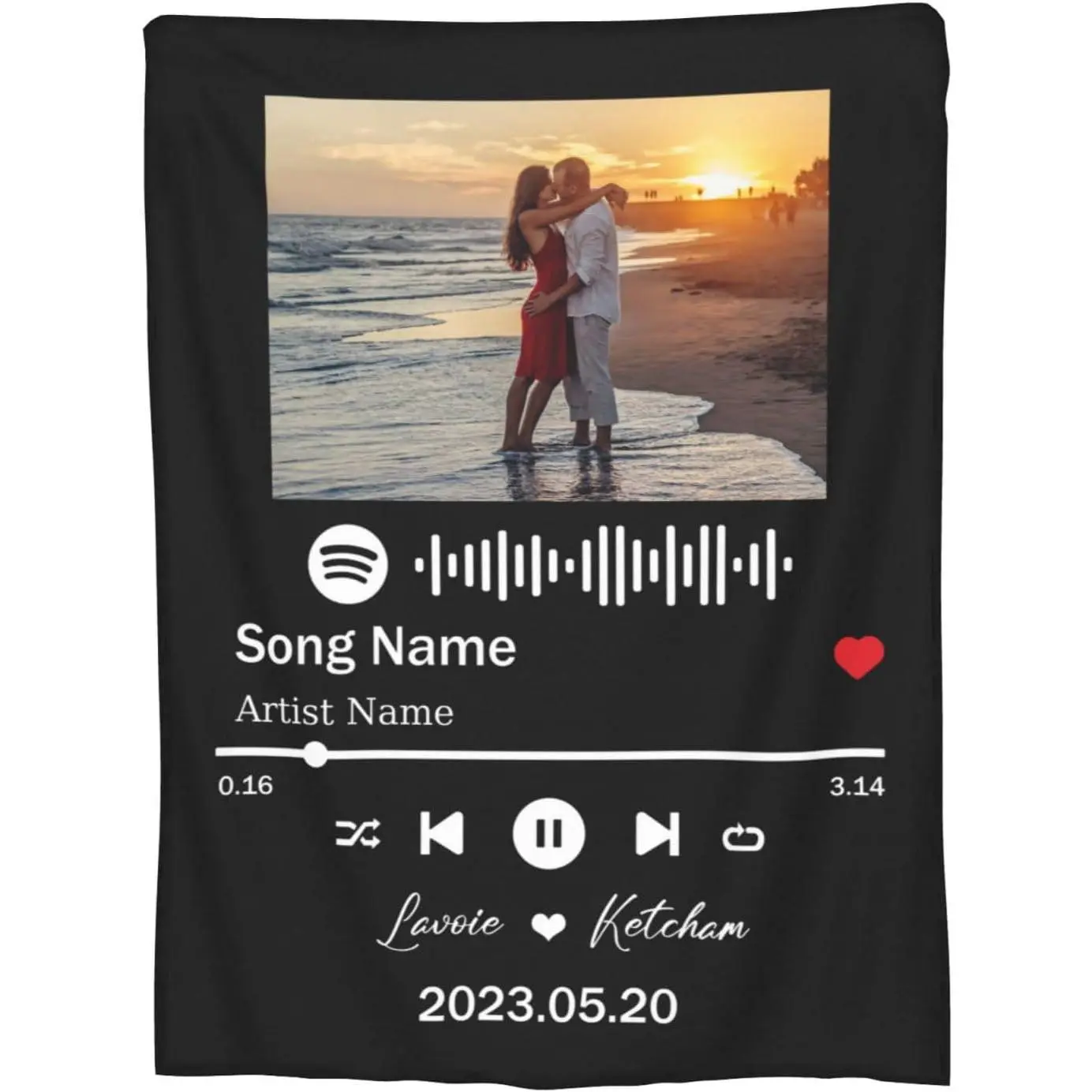 Customized Breathable Durable Music Blanket - Personalized Spotify Code, Photo-Ready Commemorative Gift for Couples (Anniversary, Birthday, Wedding Occasions)