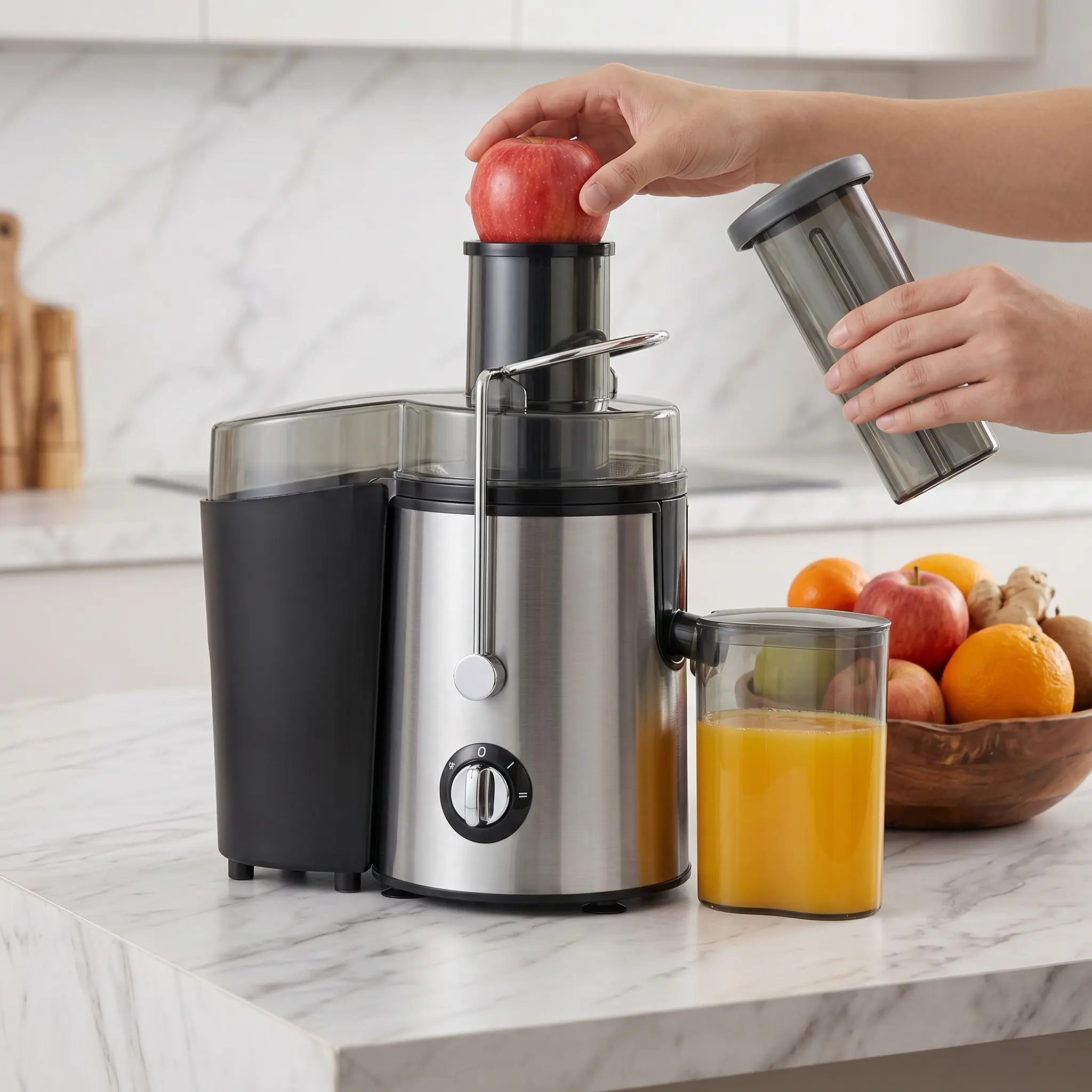 BPA-Free Centrifugal Cold Press Juicer - Socket-Powered, Standalone, Fast, Quieter Juice Maker with Large Feed Chute for Whole Fruits, High Yield, Easy to Clean Summer Wellness Kitchen Appliance, Socket-Powered Centrifugal Juicers, Standalone Centrifugal