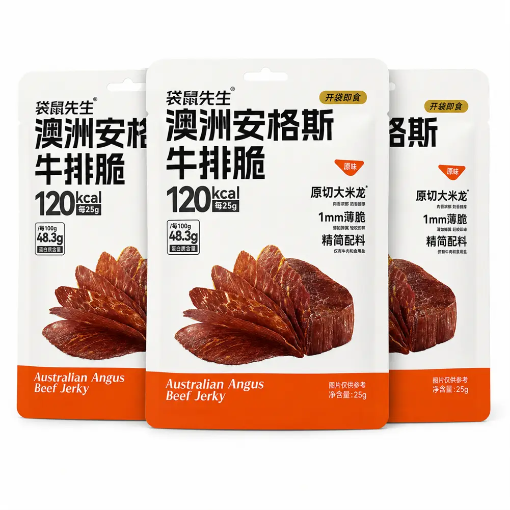 3 Pack Australian Angus Beef Jerky, Original Flavor Thin-Cut Crispy Beef Snack, Savory Ready-to-Eat Meat Snack, Portable Protein Snack for Office, Travel & Gym