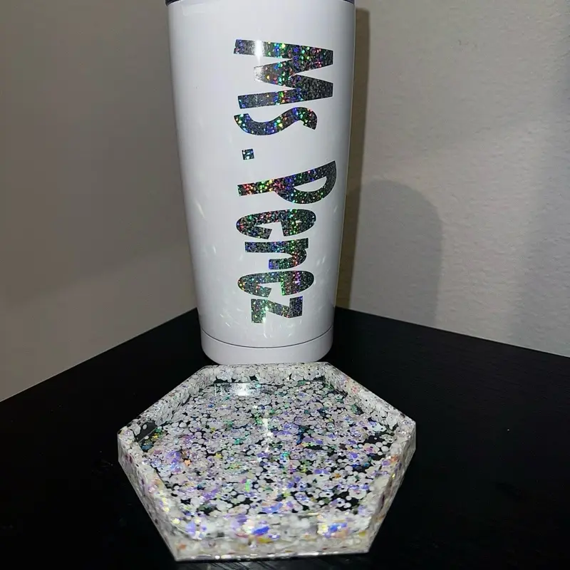 Custom Drink Coasters with Holographic Glitter Design for Tabletop Protection and Stylish Decor