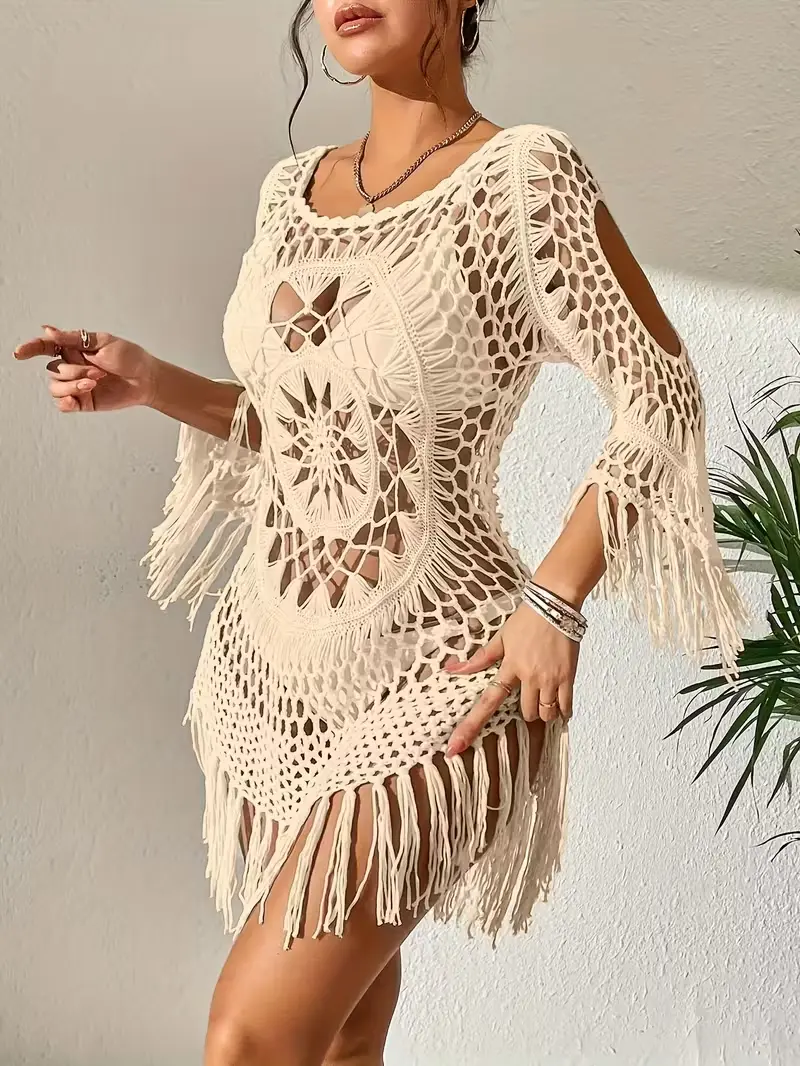 2026 New Hand-Crocheted Beach Skirt with Tassels, Hand-Crocheted Floral Hollow-Out Camisole/Beach Cover-Up 2026 New Hand-Crocheted Beach Skirt with Tassels, Hand-Crocheted Floral Hollow-Out Camisole/Beach Cover-Up