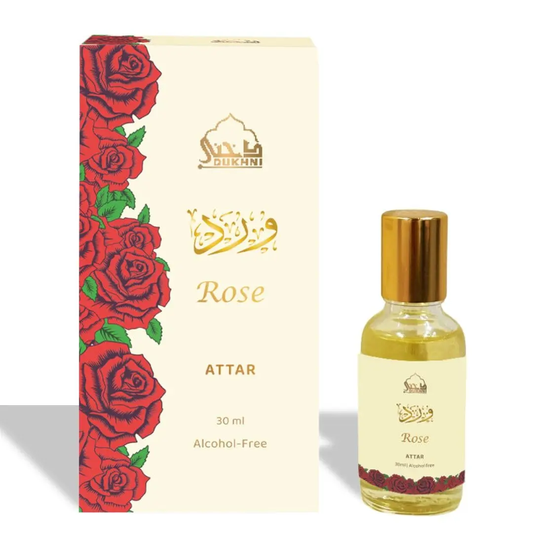 Dukhni Unisex 30ml Roll-On Rose Attar Oil - Single Item, Original Pure Concentrated Arabic Floral Fragrance, Vegan Islamic Gift for Eid, Ramadan, Umrah, Concentrated Perfume Oil, Pure Rose, Adults, Cruelty Free, Alcohol Free, Liquid