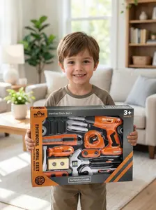 Duffy Boys' Realistic Role-Play Simulation Toolbox Toy Set for Age 3+, Includes Electric Chainsaw, Electric Drill, Inertia Drill, Pretend Play Kitchen Set & Accessories