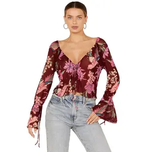 Free People Women's Floral Print Of Paradise Tie Front Crop Top - Ob1466366-Red