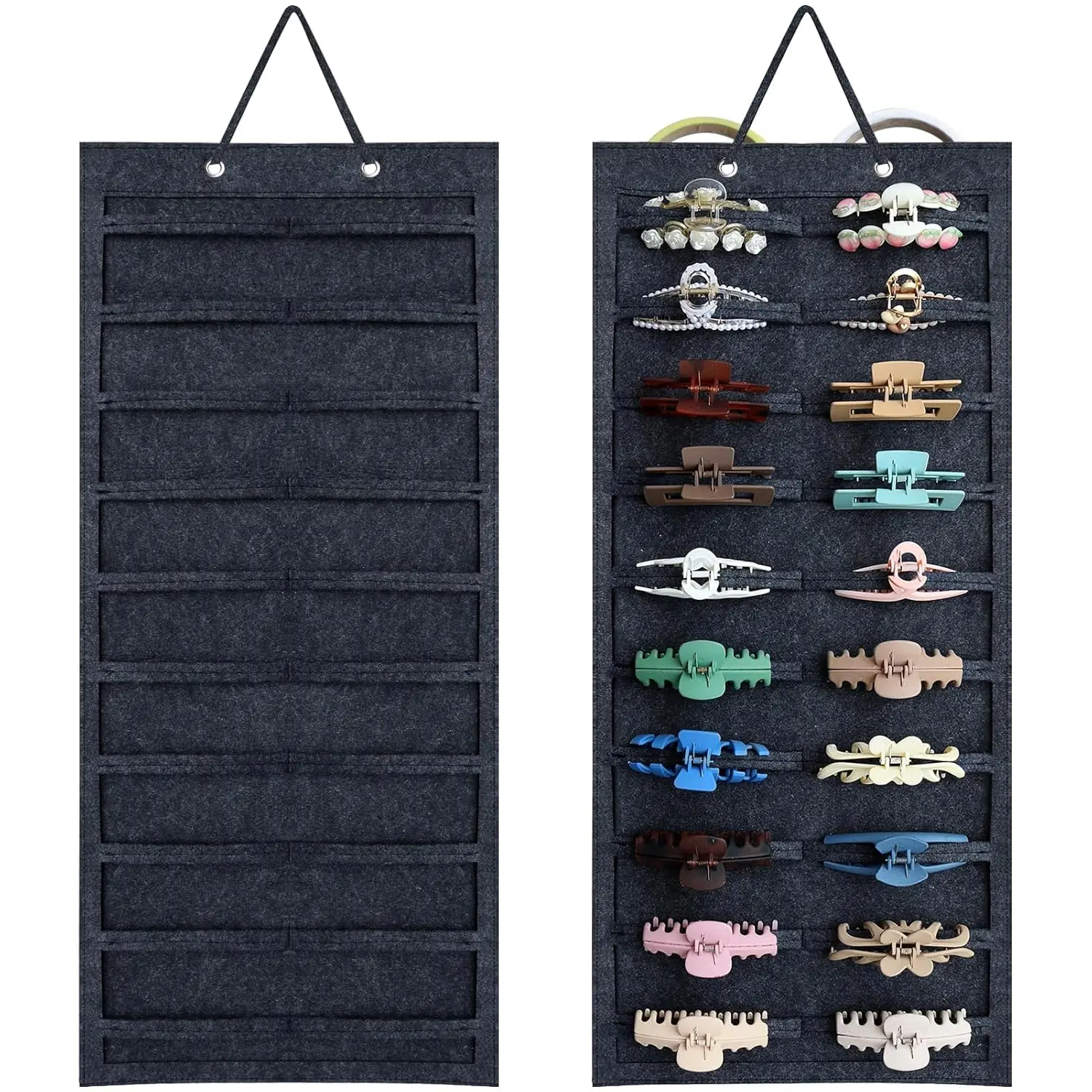 Claw Clip Organizer for Women, Hanging Mount Hair Clips Holder Organizer for Girls, Hair Bow Claw Clip Stand Storage for Wall, Door, Closet, Horizontal Dark Gray