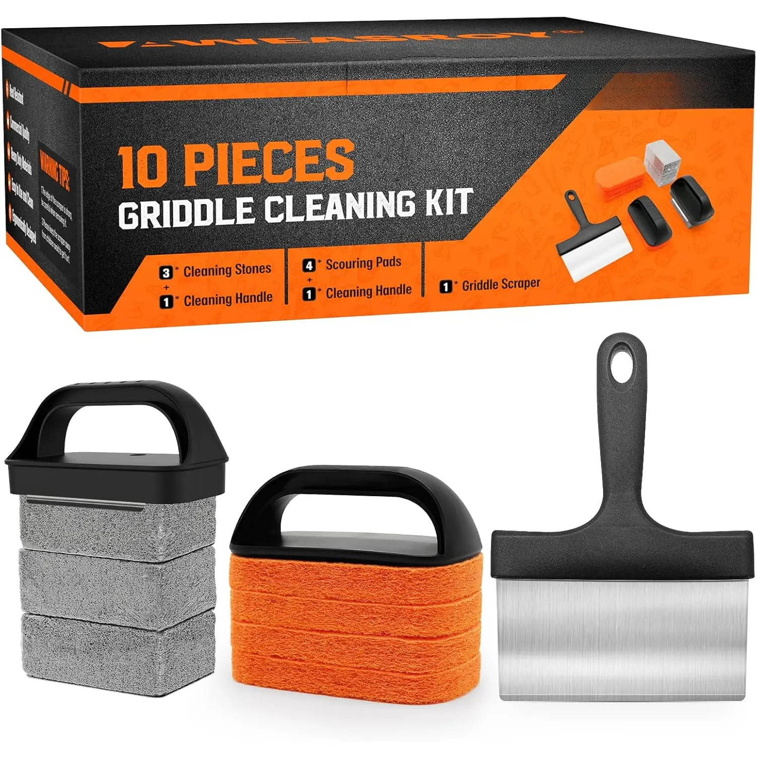 Griddle Cleaning Kit for Blackstone, Flat Top Grill Cleaning Kit with Grill Stone, Griddle Scraper & Griddle Brush Easy to Remove Stain