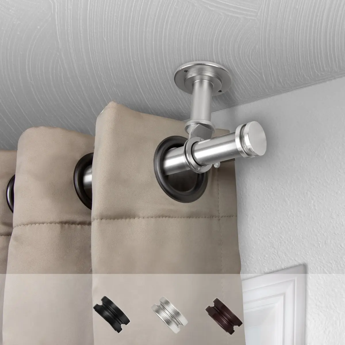 212 MAIN Adjustable Central Design Ceiling Curtain Rod with Curtain Rod Bracket, 1 in. Dia., Satin Nickel, 120-170 in. Length, Adjustable Curtain Rods