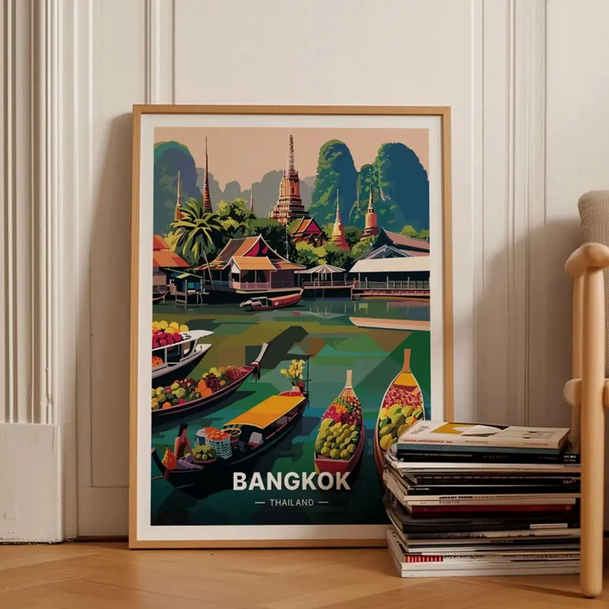 Bangkok Floating Market Art Print, Thailand Travel Poster