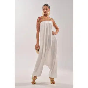 FROM THE CITY DROP CROTCH JUMPSUIT IN WHITE FROM THE CITY DROP CROTCH JUMPSUIT IN WHITE